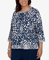 Alfred Dunner Plus 3/4-Sleeve Cotton-Blend T-Shirt with Pockets