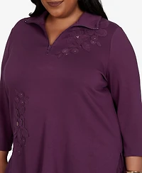 Alfred Dunner Plus 3/4-Sleeve Quarter-Zip Tunic Top