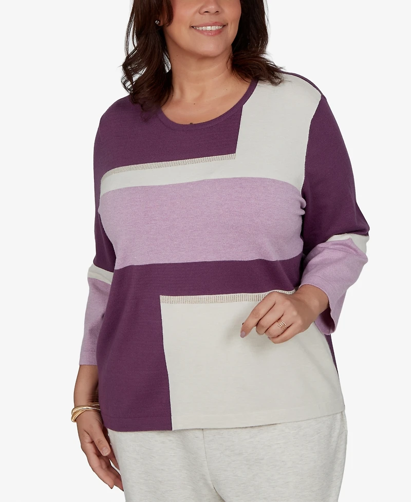 Alfred Dunner Plus 3/4-Length-Sleeve Colorblock Sweater