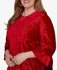 Alfred Dunner Plus Crushed Velvet 3/4-Sleeve Blouse