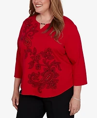 Alfred Dunner Plus Keyhole 3/4-Sleeve Top