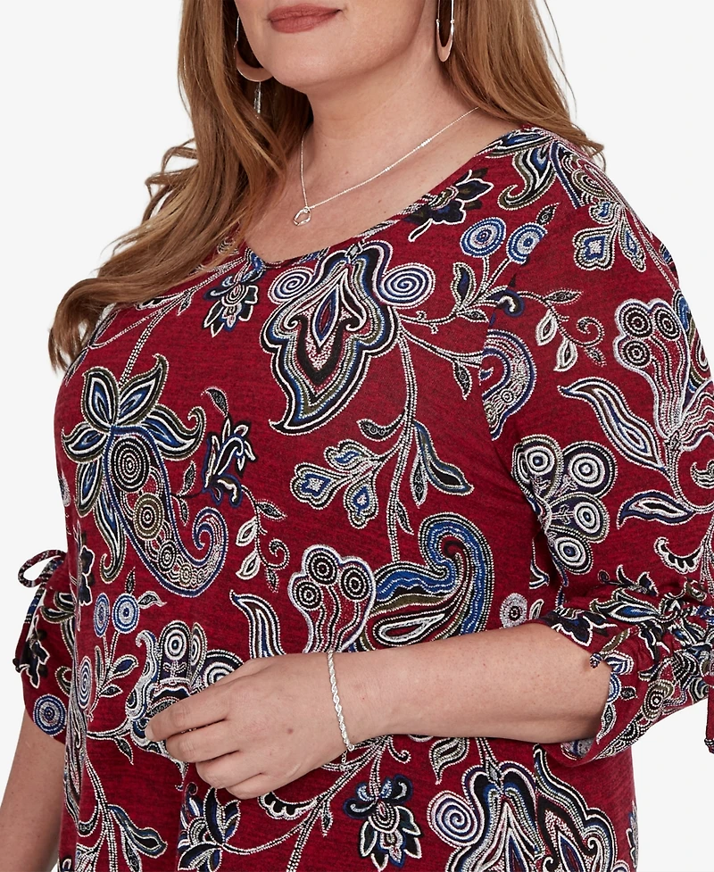 Alfred Dunner Plus V-Neck 3/4-Sleeve Paisley-Print Blouse