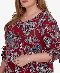 Alfred Dunner Plus V-Neck 3/4-Sleeve Paisley-Print Blouse