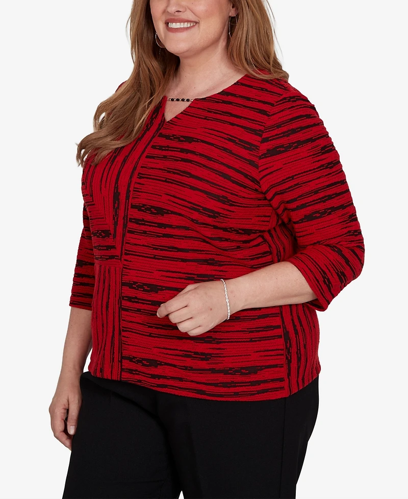 Alfred Dunner Plus Keyhole Neck Print 3/4-Sleeve Blouse