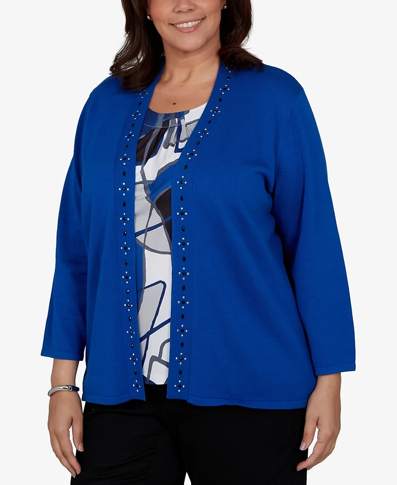 Alfred Dunner Plus Shawl Collar 3/4-Sleeve Embellished Cardigan Sweater