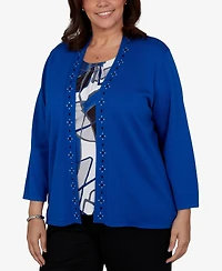 Alfred Dunner Plus Shawl Collar 3/4-Sleeve Embellished Cardigan Sweater
