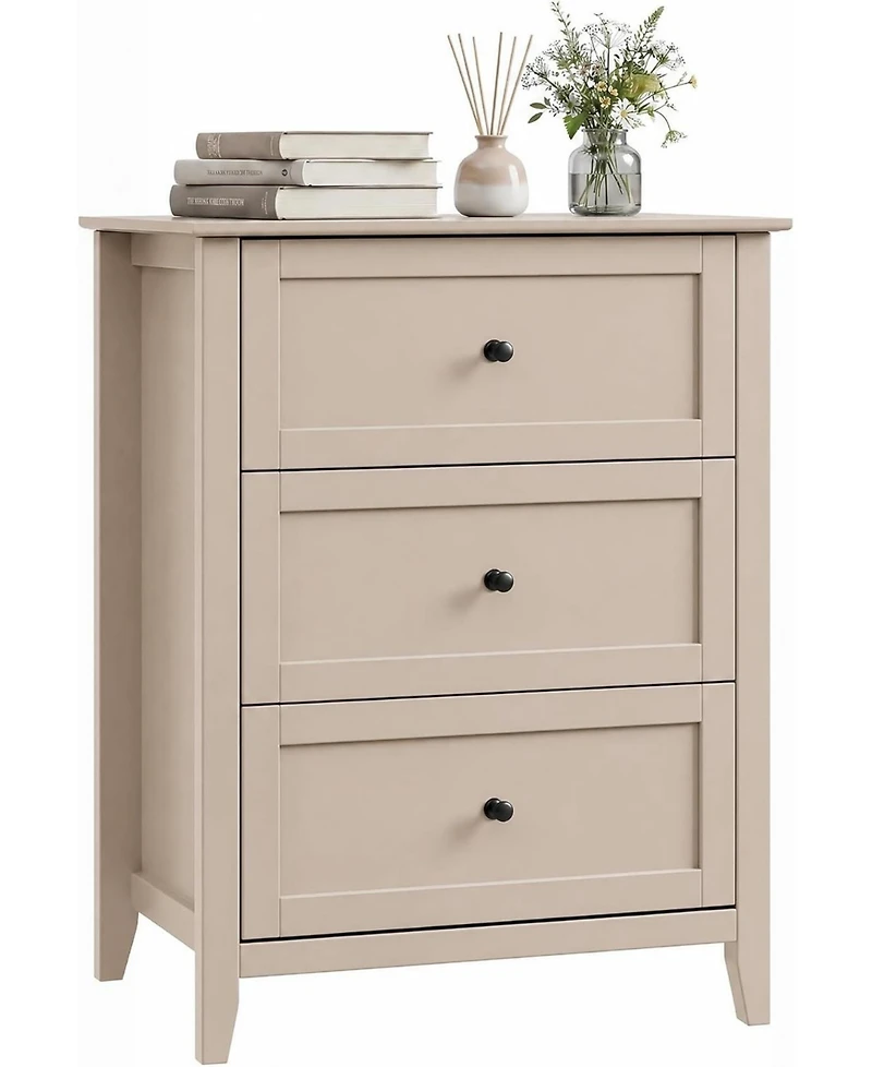 Gaomon 27.5" Khaki 3-Drawer Dresser with Lacquered Finish and Gold Knobs, Modern Nightstand