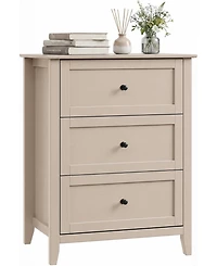 Gaomon 27.5" Khaki 3-Drawer Dresser with Lacquered Finish and Gold Knobs, Modern Nightstand