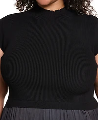Vince Camuto Plus Velvet Mock-Neck Sleeveless Dress