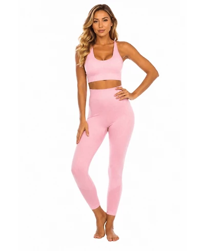 La Moda Clothing Women's Seamless Activewear Set - Cross-Back Sports Bra and High-Waisted Compression Leggings