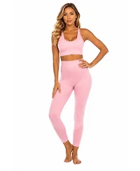 La Moda Clothing Women's Seamless Activewear Set - Cross-Back Sports Bra and High-Waisted Compression Leggings