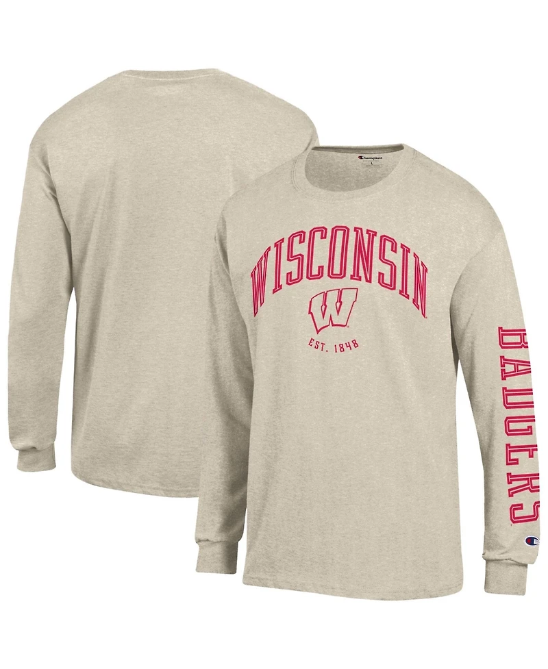 Champion Men's Wisconsin Badgers Neutral Arch Long-Sleeve Crewneck T-Shirt
