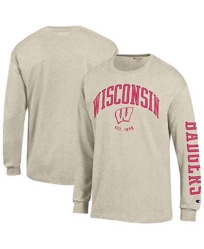Champion Men's Wisconsin Badgers Neutral Arch Long-Sleeve Crewneck T-Shirt