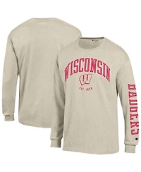 Champion Men's Wisconsin Badgers Neutral Arch Long-Sleeve Crewneck T-Shirt