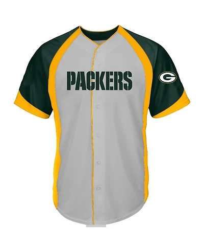 Fanatics Men's Gray Green Bay Packers Big & Tall Button-Up Raglan Fashion Top