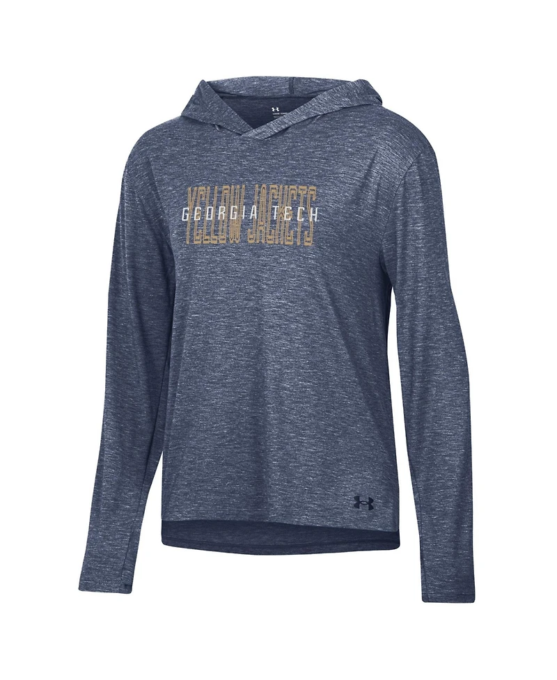 Under Armour Women's Navy Georgia Tech Yellow Jackets Breezy Long Sleeve Hooded Tri-Blend T-Shirt