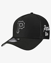 New Era Men's Black Pittsburgh Pirates Side Script 9FORTY A-Frame Trucker Adjustable Hat