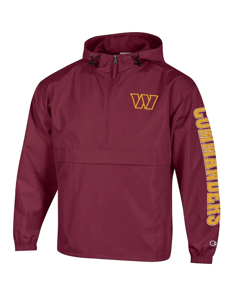 Champion Men's Burgundy Washington Commanders Packable Hooded Windbreaker Half-Zip Jacket