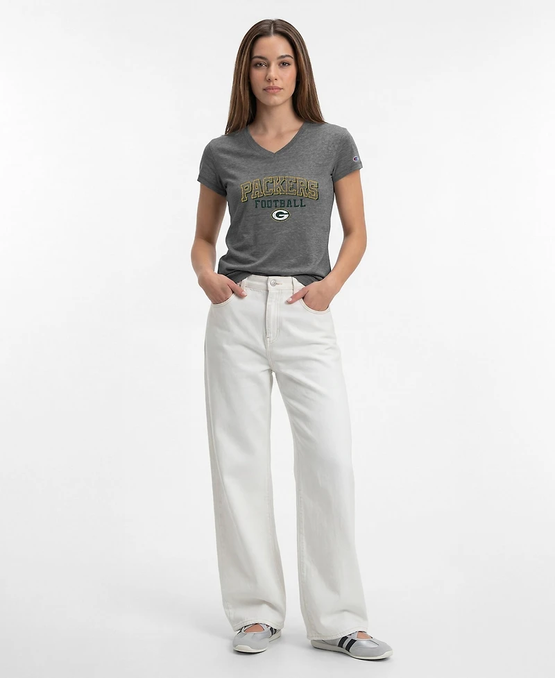 Champion Women's Green Bay Packers Triumph Tri-Blend Distressed V-Neck T-Shirt
