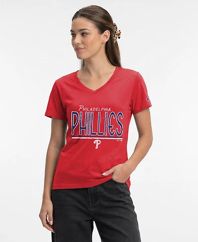 Champion Women's Philadelphia Phillies Core V-Neck Cotton-Polyester Blend T-Shirt
