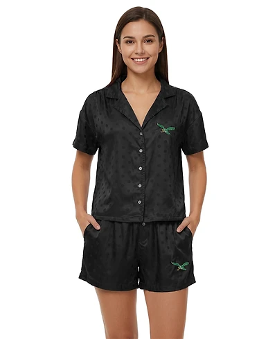Concepts Sport Women's Philadelphia Eagles Wink Dot Satin Jacquard Polka Button-Up Shirt and Shorts Set