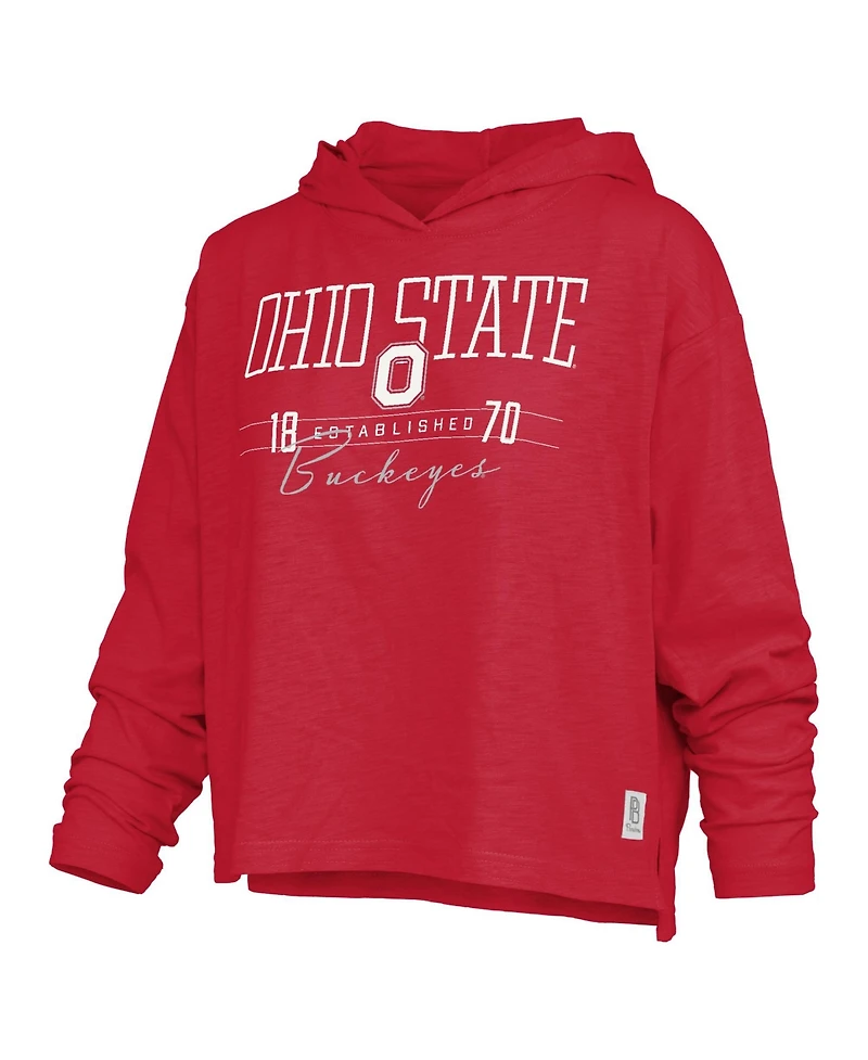 Pressbox Women's Ohio State Buckeyes Castillo Slub Hooded Long-Sleeve T-Shirt