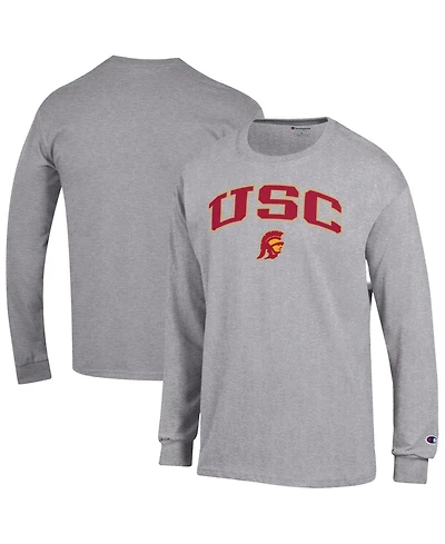 Champion Men's Heather Gray Usc Trojans Arch Over Logo Long Sleeve T-Shirt