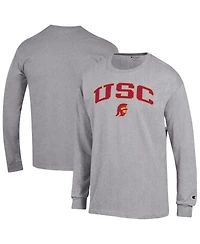 Champion Men's Heather Gray Usc Trojans Arch Over Logo Long Sleeve T-Shirt