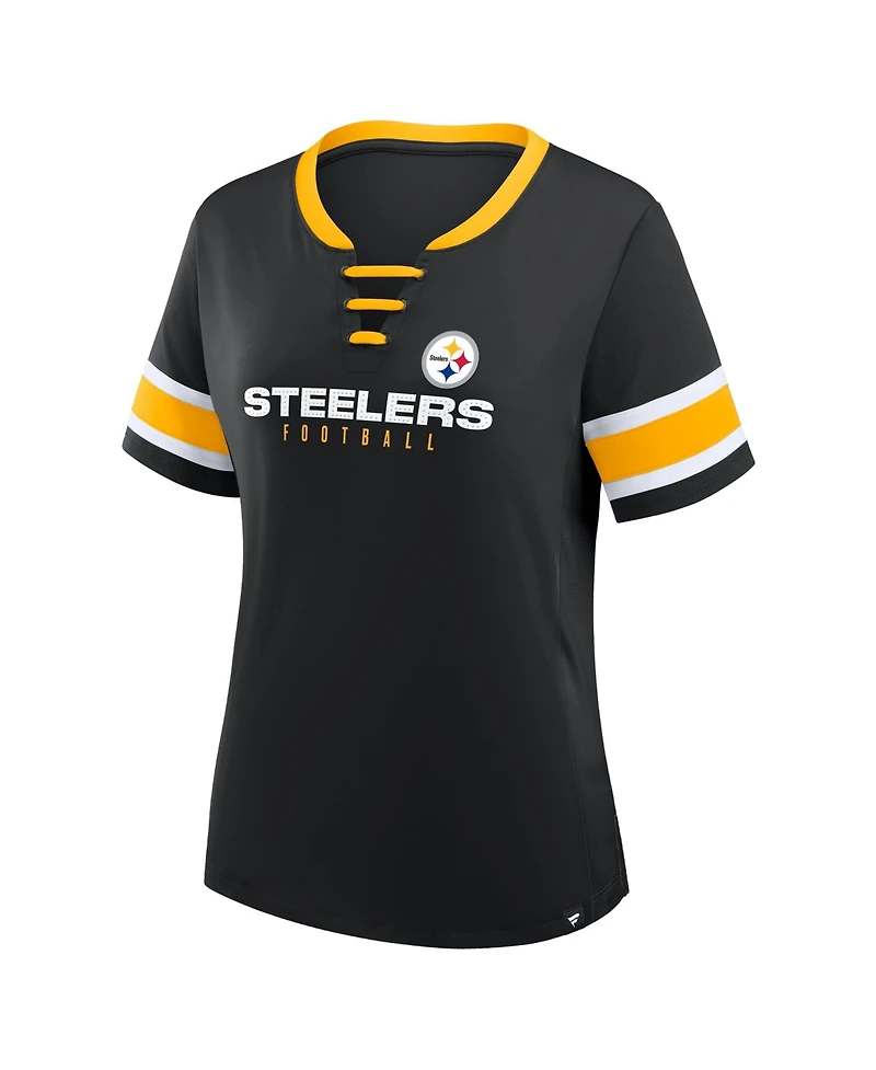 Fanatics Plus Pittsburgh Steelers Red Zone Athena Lace-Up V-Notch Neck T-Shirt
