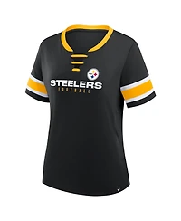 Fanatics Plus Pittsburgh Steelers Red Zone Athena Lace-Up V-Notch Neck T-Shirt