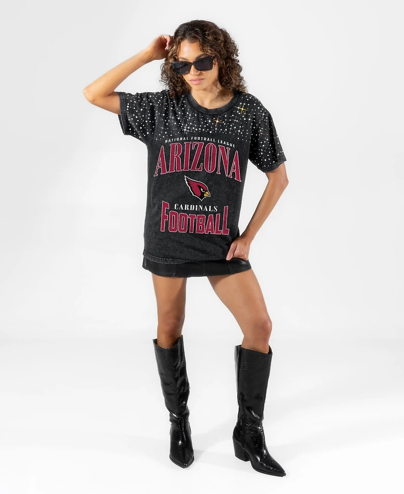 Gameday Couture Women's Arizona Cardinals the Zone Washed Micro Rhinestone Drop-Shoulder Garment-Washed T-Shirt