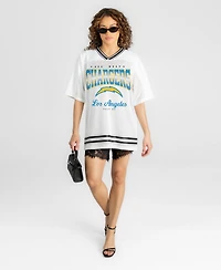 Gameday Couture Women's Los Angeles Chargers Squad Mentality Mesh Relaxed-Fit V-Neck Jersey