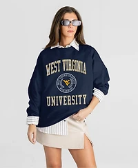 Gameday Couture Women's West Virginia Mountaineers Prime Play Oversized Crewneck Distressed-Graphic Sweatshirt