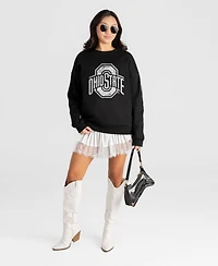 Gameday Couture Women's Ohio State Buckeyes Bold Move Black Label Drop-Shoulder Oversized-Fit Distressed-Graphic Cotton-Blend Sweatshirt