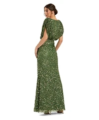 Mac Duggal Women's Sequin Draped Sleeve V-Neck Gown