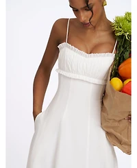 Miss Circle Women's Vicenta White Cotton Poplin Ruched Midi Dress