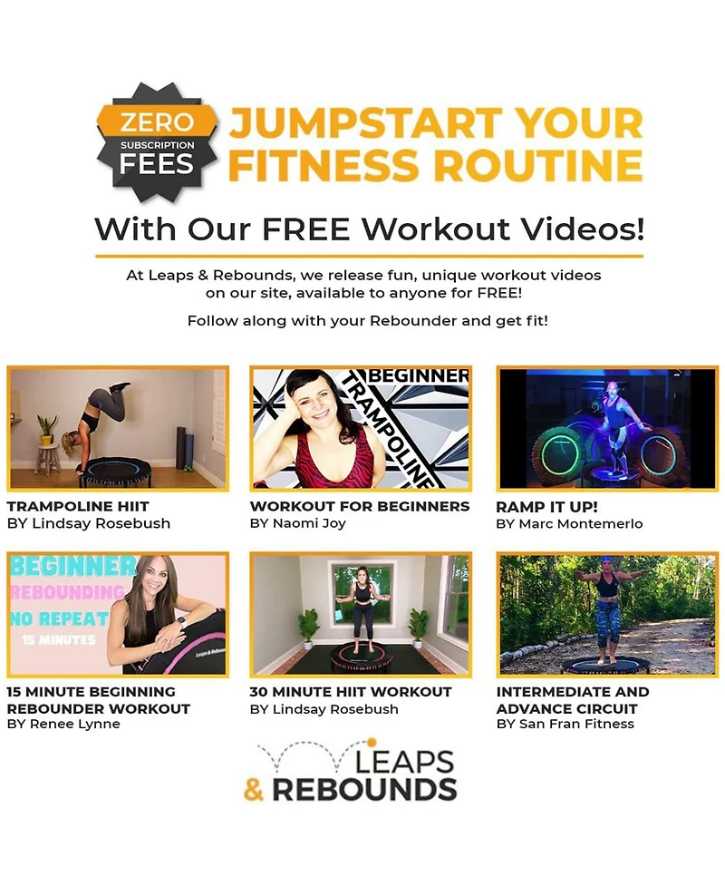 Leaps and Rebounds 40" Mini Fitness Trampoline and Rebounder Gym Equipment, Orange