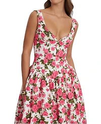 Miss Circle Women's Wilfreda Blooming Pink Floral Linen Sweetheart Midi Dress