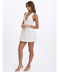Miss Circle Women's Ignacia White Cotton Lace Halter A-Line Mini Dress