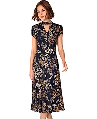 Alie Street London Women's Choker Keyhole Midi Dress Floral Skirt
