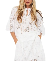 Cras Women's Briza Eyelet Tie Neck Blouse