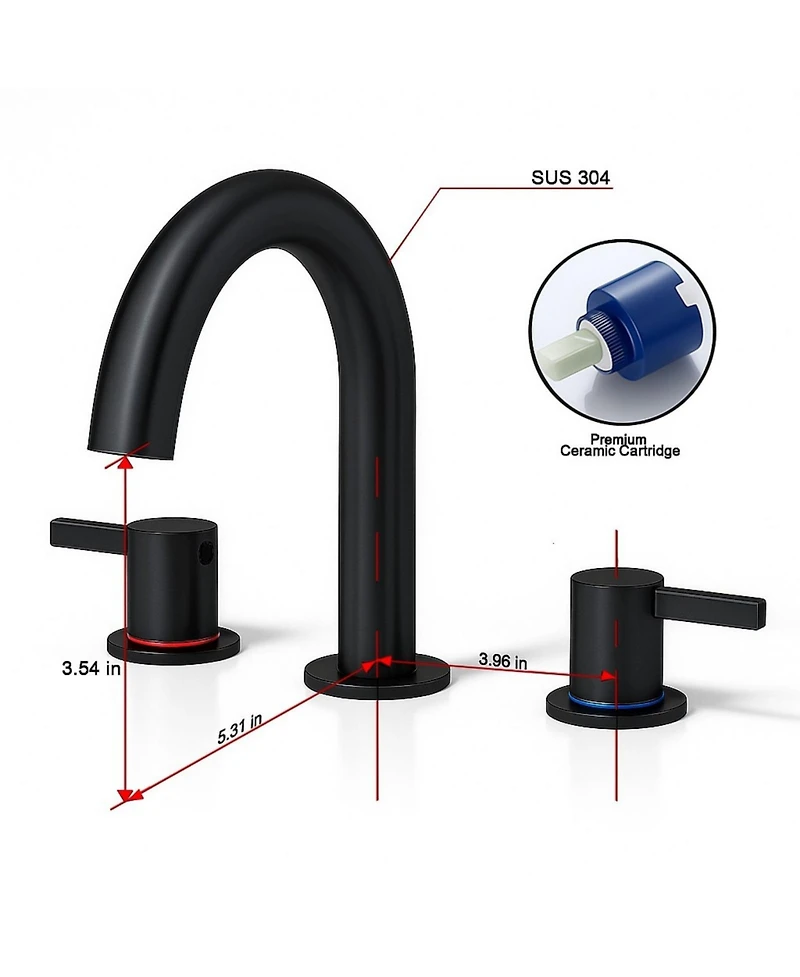 Phying Widespread Bathroom Faucet 8 Inch 2 Handle 3 Hole Vanity Sink Faucet with 360 Degree Rotatable Spout Pop Up Drain Durable Bathroom