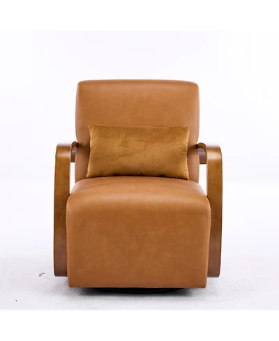 Slickblue Modern Swivel Accent Armchair with Solid Wood Arms for Living Room