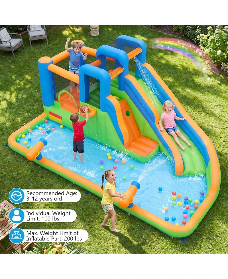 Gymax Inflatable Water Slide Park Kids Inflatable Bounce House with 780W Blower