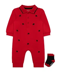 Little Me Baby Boys' Trains coverall and Socks, 2-Piece Set