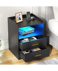 Vlsrka Modern 17.7" Nightstands Set of 2 - Drawers, Rgb Lights and Motion Sensor