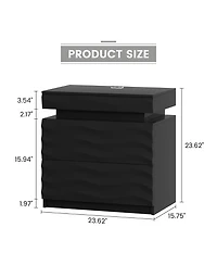Vlsrka 23.6" Wide Nightstand Set of 2 - Drawers, Hidden Storage, Led Light