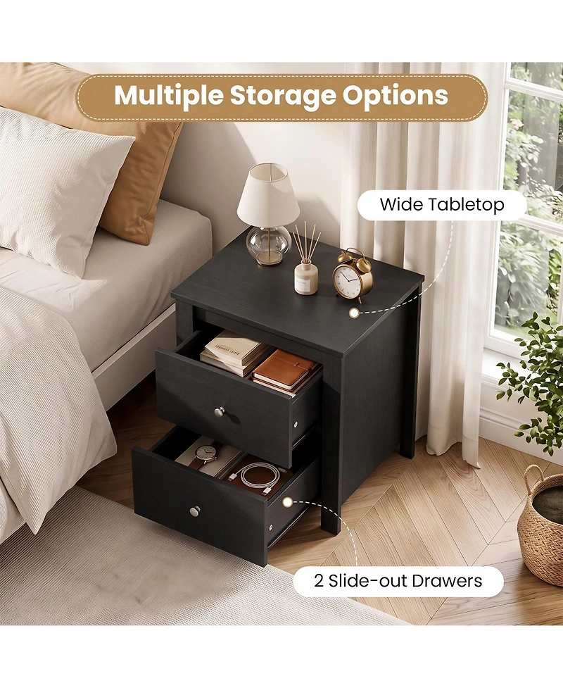 Gymax Nightstand with 2 Drawers Modern Bedside Table Floor Standing Sofa Side