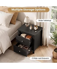 Gymax Nightstand with 2 Drawers Modern Bedside Table Floor Standing Sofa Side