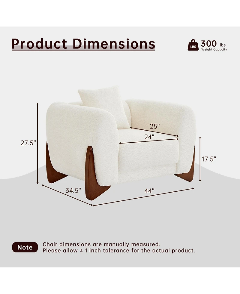 Morden Fort Cloud-Soft Cream Boucle Accent Arm Chair Upholstered Living Room Modern Sofa Chairs with Wood Legs